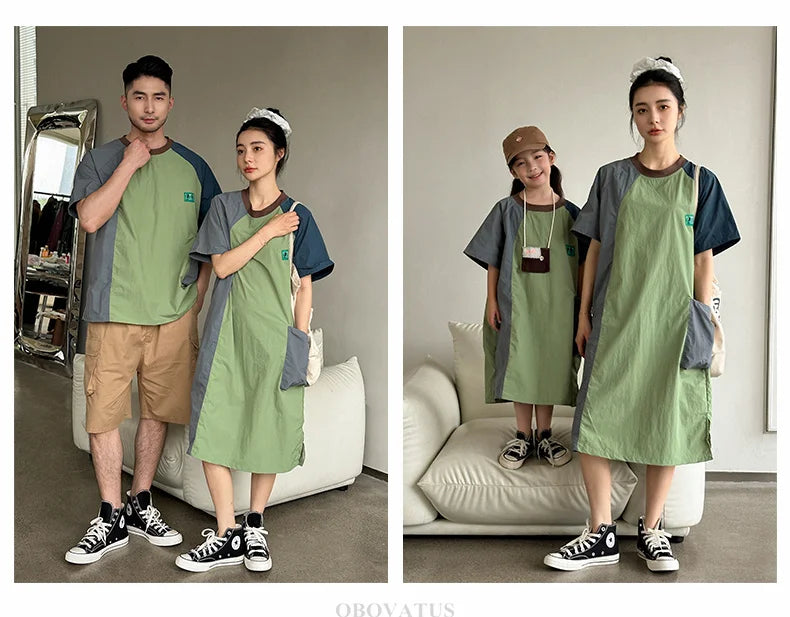 Family Look Matching Outfits Suit Mother Daughter Beach Dress Dad and Son Tshirt Shorts Clothing Set Vacation Summer Costume