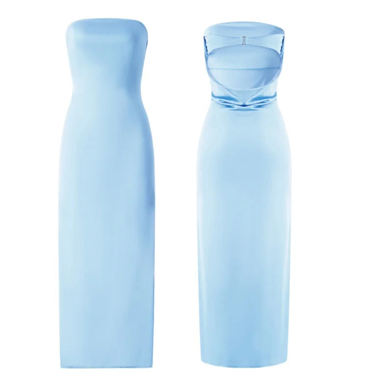 Women Evening Party Long Dress Backless Cut Out Strapless Straight Dress Summer Elegant Dresses