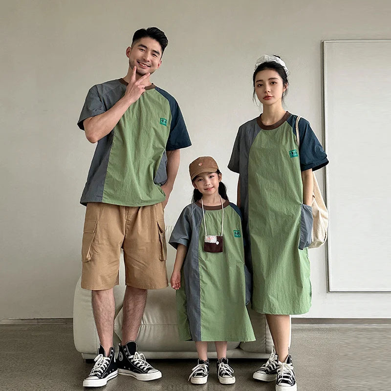 Family Look Matching Outfits Suit Mother Daughter Beach Dress Dad and Son Tshirt Shorts Clothing Set Vacation Summer Costume