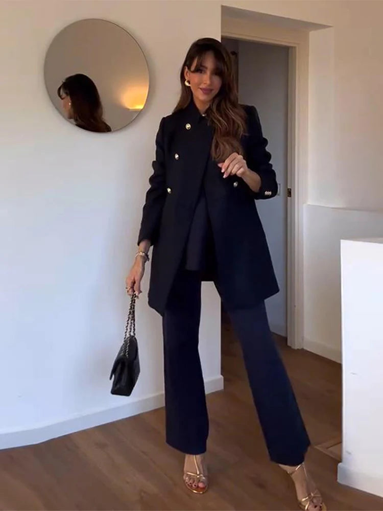 Knit Vest Pants Sets Women Elegant O-neck Slim Ruffles Tank Tops High Waist Flare Pant 2025 Chic All Season Office Lady Outfits