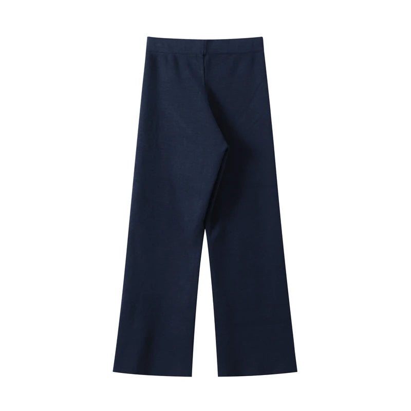Knit Vest Pants Sets Women Elegant O-neck Slim Ruffles Tank Tops High Waist Flare Pant 2025 Chic All Season Office Lady Outfits