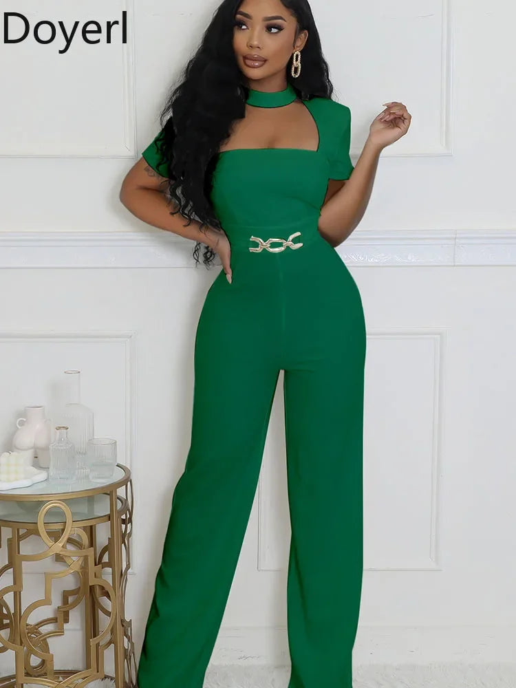 Doyerl Vintage Elegant Jumpsuits for Women Birthday Celebrity Club Party Square Collar Short Sleeve High Waist Wide Leg Rompers