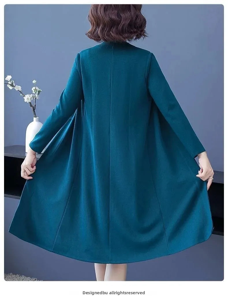 Spring Autumn Two-Piece Set Women's Mid-Aged Mommy Dress Elegant New Style Windbreaker Jacket Female Fashionable Outfit