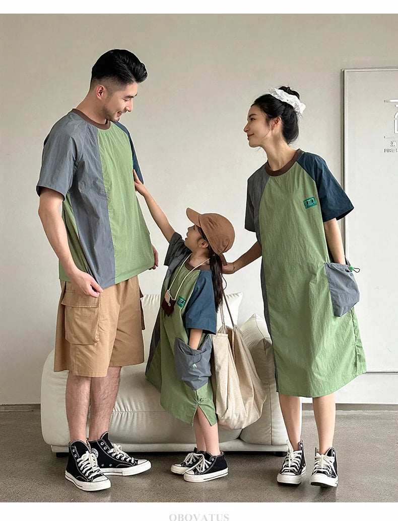 Family Look Matching Outfits Suit Mother Daughter Beach Dress Dad and Son Tshirt Shorts Clothing Set Vacation Summer Costume
