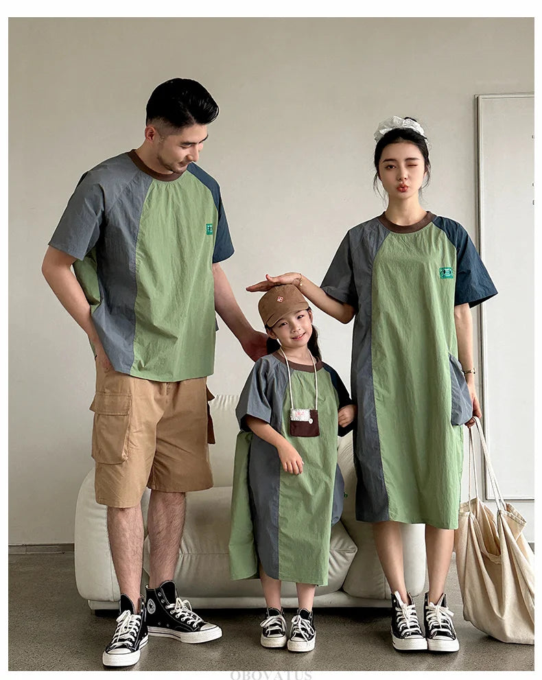 Family Look Matching Outfits Suit Mother Daughter Beach Dress Dad and Son Tshirt Shorts Clothing Set Vacation Summer Costume