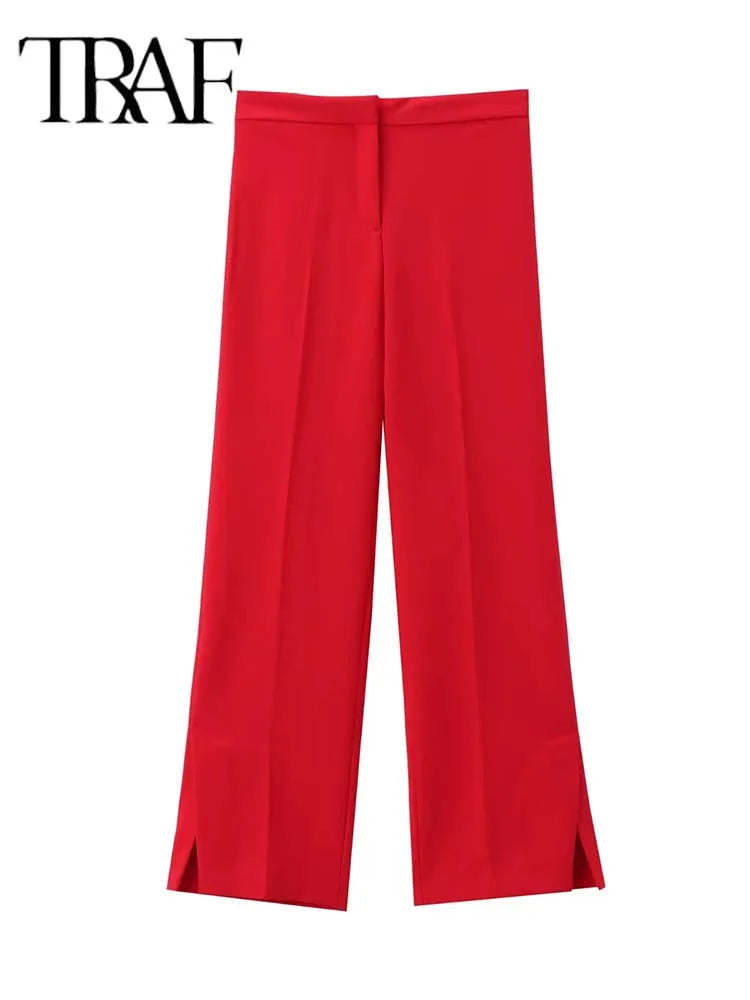 TRAF Women 2 Pieces Sets New Fashion Office Vest Top+Split Straight Leg Pants Women's Suit Formal Two Piece Set Women Outfit