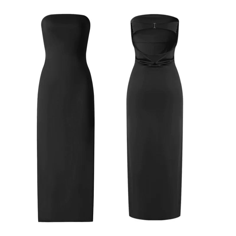 Women Evening Party Long Dress Backless Cut Out Strapless Straight Dress Summer Elegant Dresses