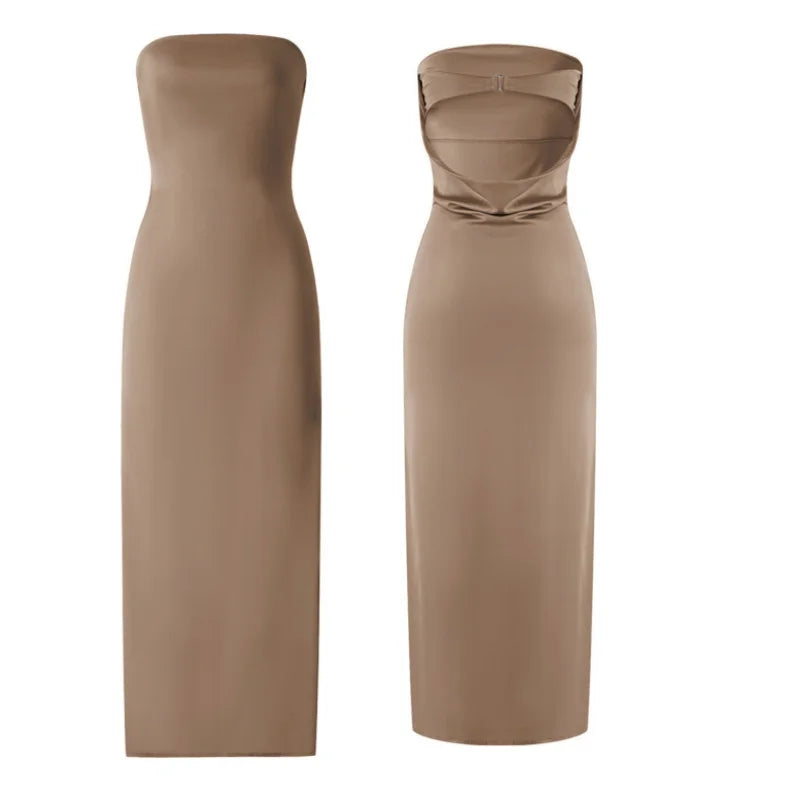 Women Evening Party Long Dress Backless Cut Out Strapless Straight Dress Summer Elegant Dresses