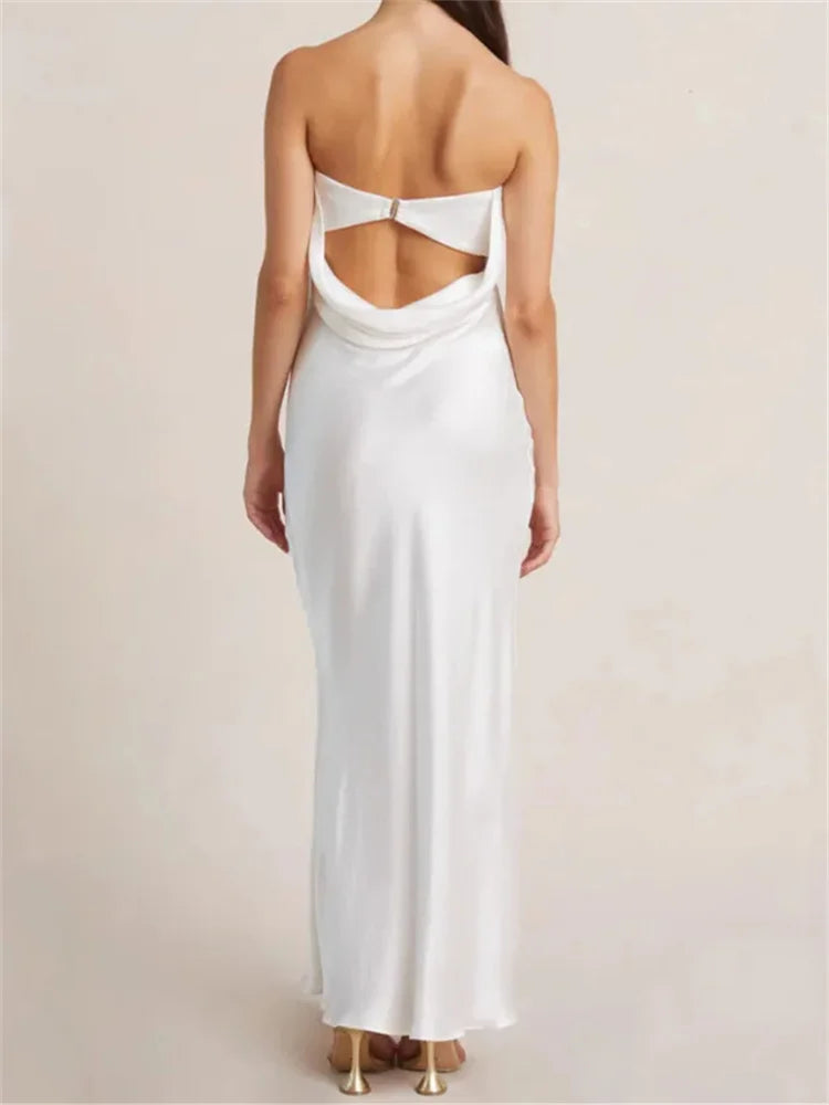 Women Evening Party Long Dress Backless Cut Out Strapless Straight Dress Summer Elegant Dresses