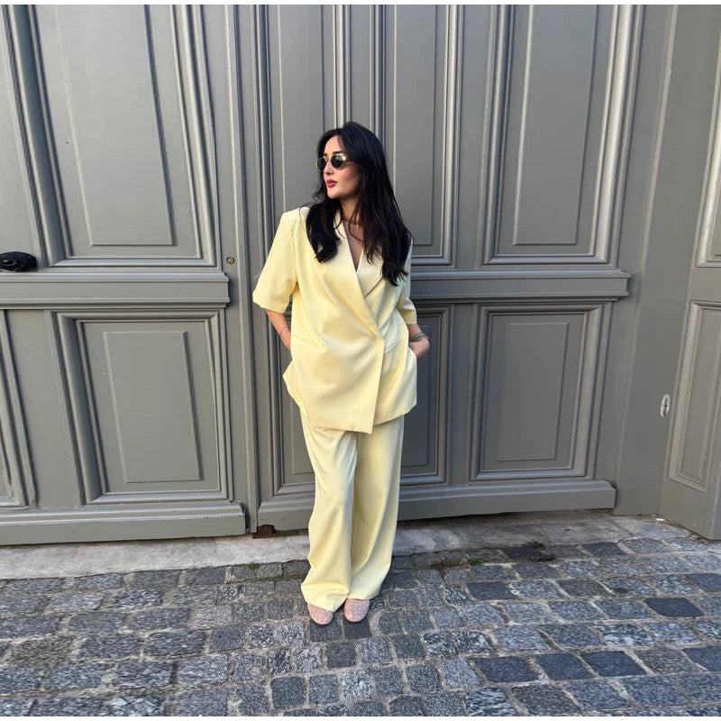 Chic Short Sleeves Suit Female Lapel Single Button Loose Blazer Coats Casual Versatile Women's Coat Spring Summer New Jackets