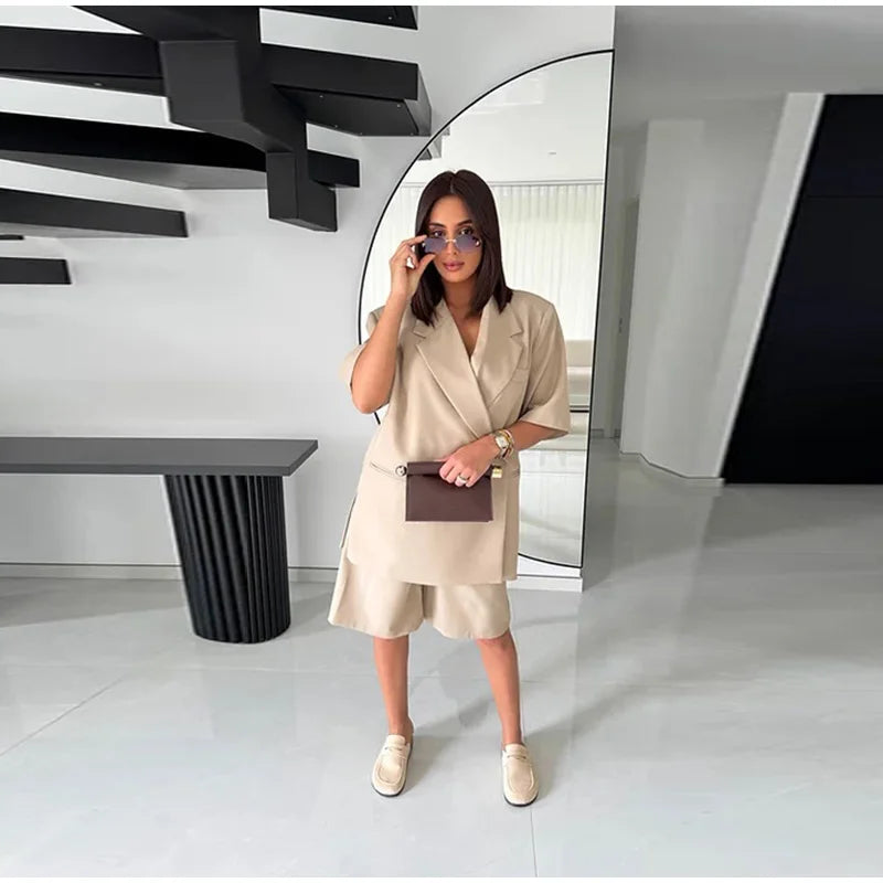 Chic Short Sleeves Suit Female Lapel Single Button Loose Blazer Coats Casual Versatile Women's Coat Spring Summer New Jackets