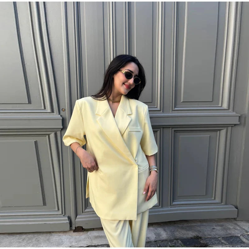 Chic Short Sleeves Suit Female Lapel Single Button Loose Blazer Coats Casual Versatile Women's Coat Spring Summer New Jackets