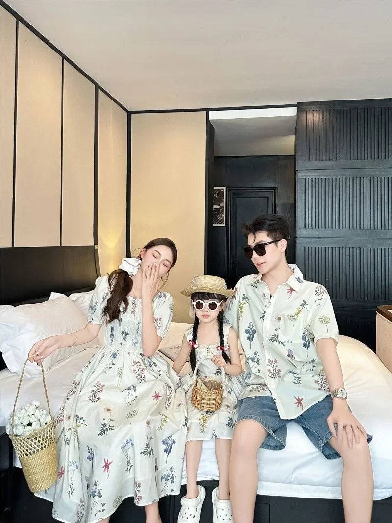 Couple Vacation Family Outfits Mom Daughter Matching Dress Dad Son Holiday Shirts Korean Sister Brother Clothes Baby Bodysuit
