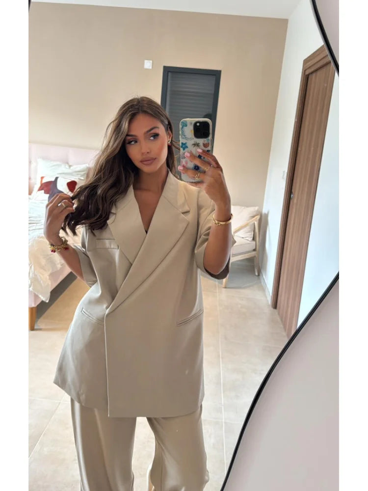 Chic Short Sleeves Suit Female Lapel Single Button Loose Blazer Coats Casual Versatile Women's Coat Spring Summer New Jackets