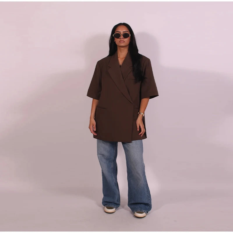 Chic Short Sleeves Suit Female Lapel Single Button Loose Blazer Coats Casual Versatile Women's Coat Spring Summer New Jackets