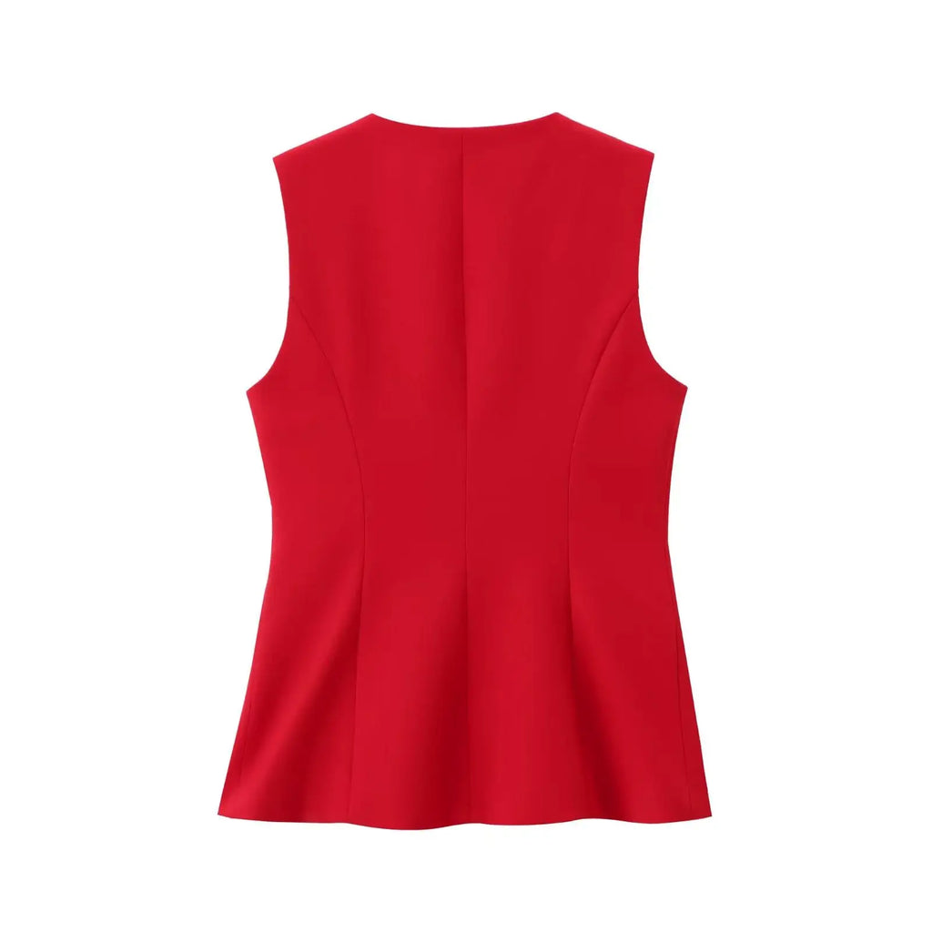 TRAF Women 2 Pieces Sets New Fashion Office Vest Top+Split Straight Leg Pants Women's Suit Formal Two Piece Set Women Outfit