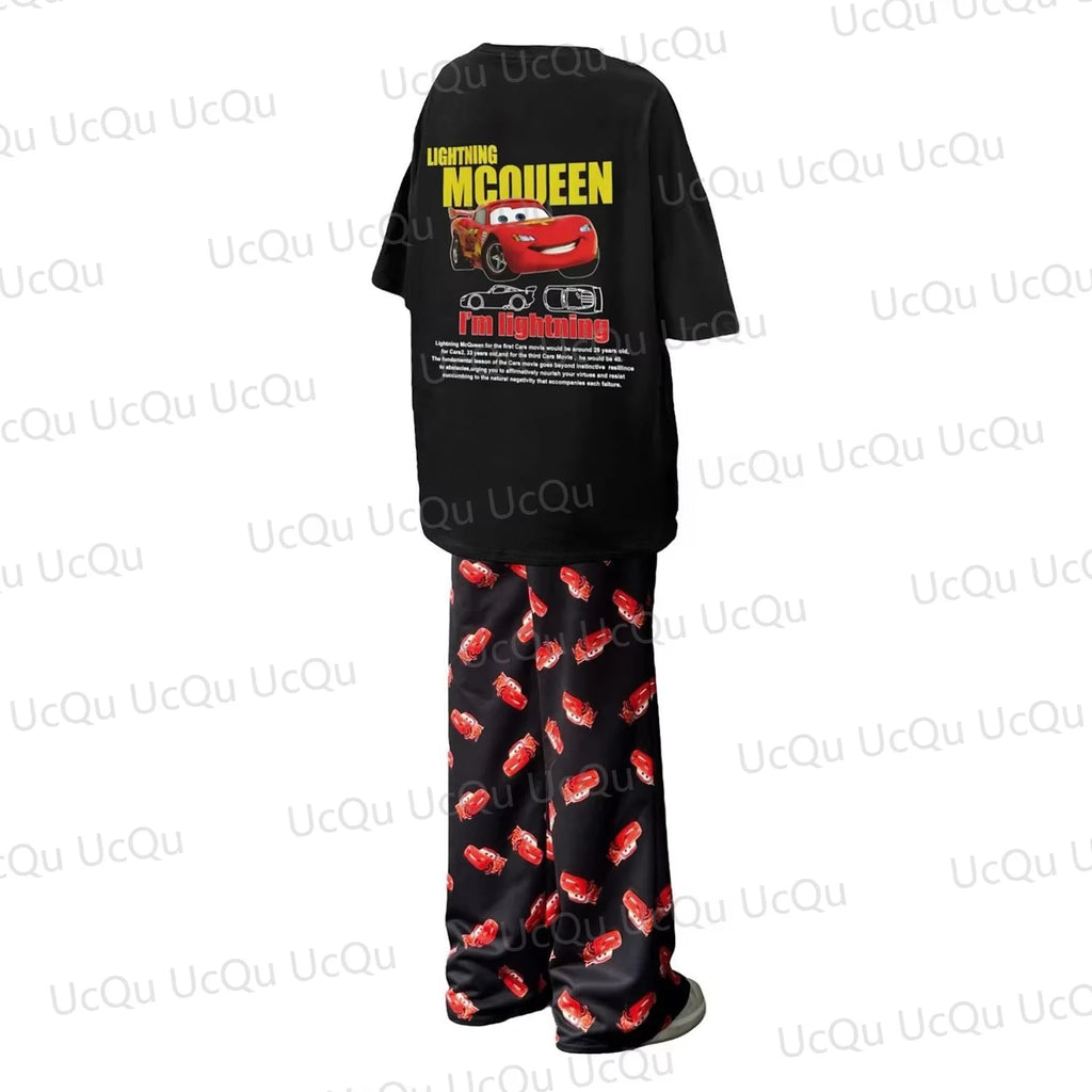 2025 McQueen & Sally Oversized Summer Pajama Set Cotton T-Shirt + Pants for Couples/Family Adults & Kids Outfit