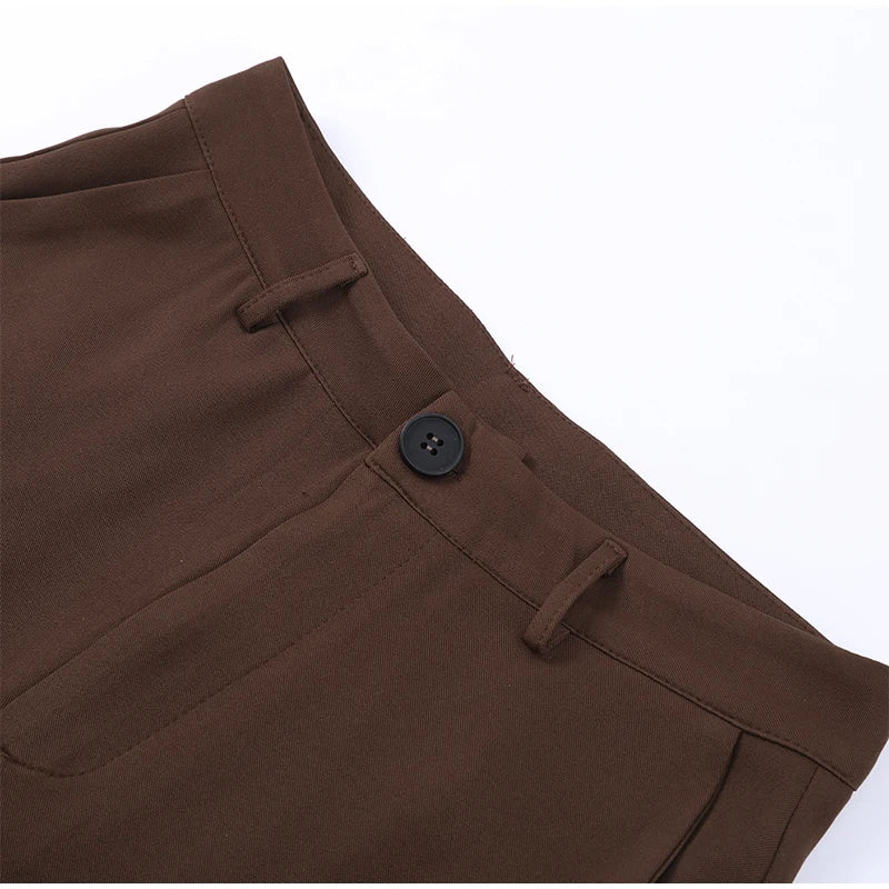 Casual 2 Piece Pants Sets Women Solid One Button Blazer Zippers High Waist Pleat Wide Trousers 2025 Spring Summer Lady Outfits