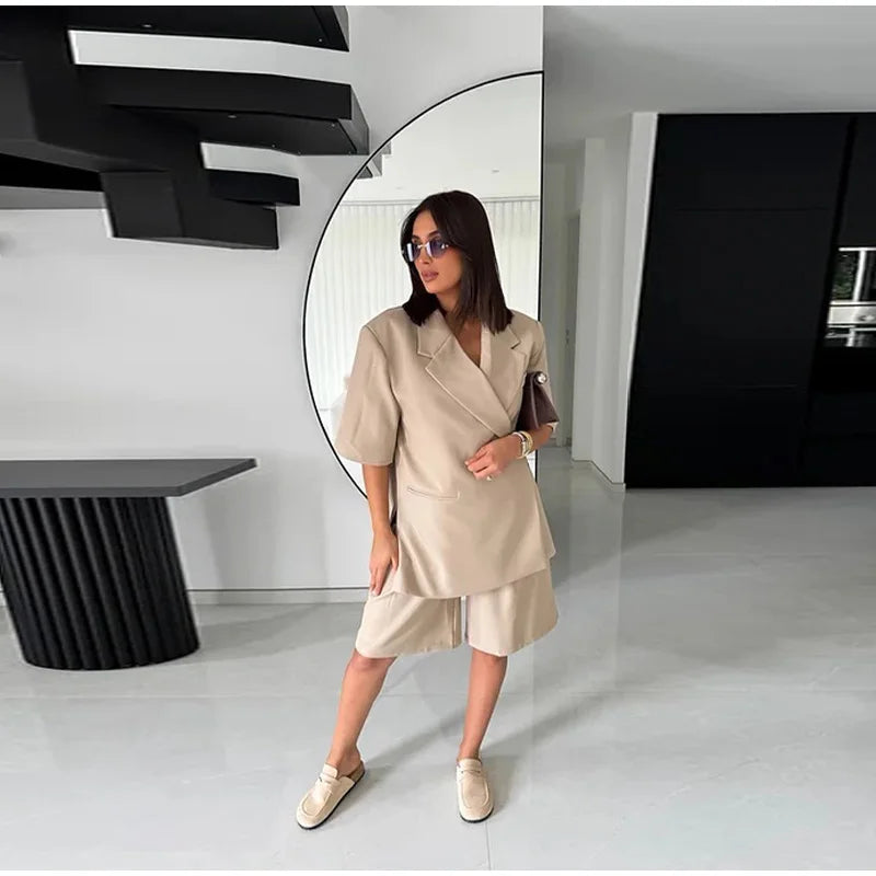 Chic Short Sleeves Suit Female Lapel Single Button Loose Blazer Coats Casual Versatile Women's Coat Spring Summer New Jackets