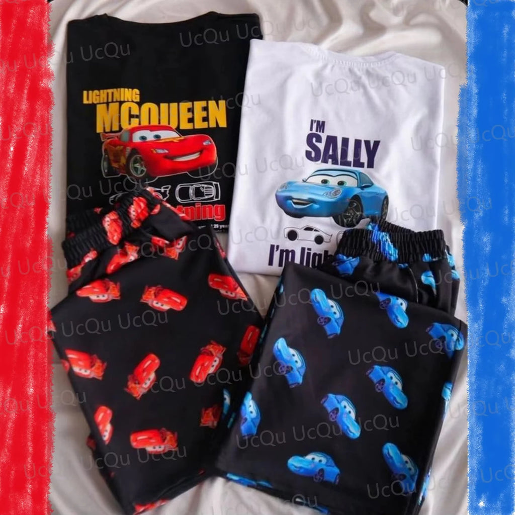 2025 McQueen & Sally Oversized Summer Pajama Set Cotton T-Shirt + Pants for Couples/Family Adults & Kids Outfit