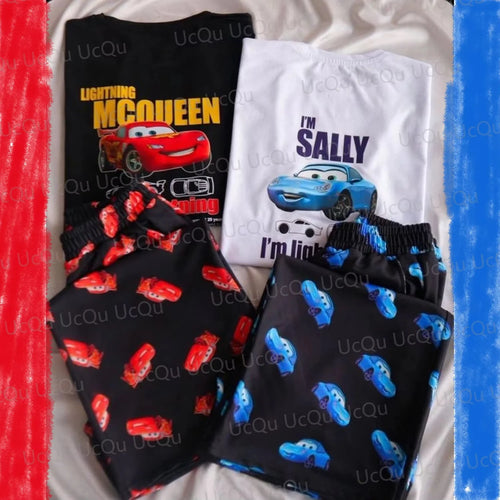 2025 McQueen & Sally Oversized Summer Pajama Set Cotton T-Shirt + Pants for Couples/Family Adults & Kids Outfit