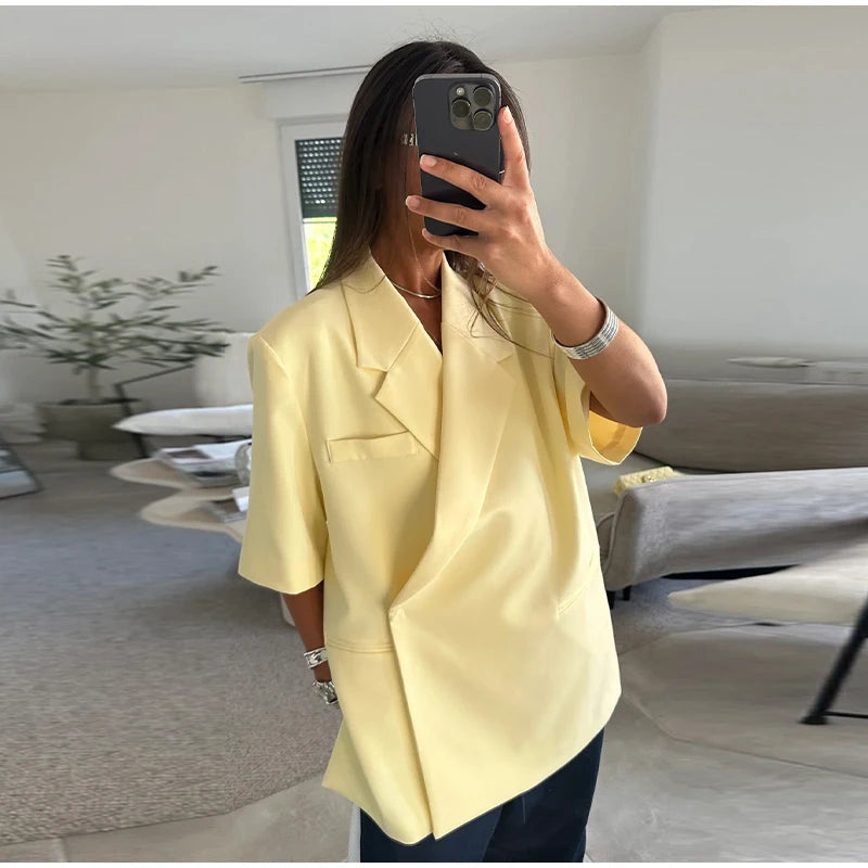 Chic Short Sleeves Suit Female Lapel Single Button Loose Blazer Coats Casual Versatile Women's Coat Spring Summer New Jackets