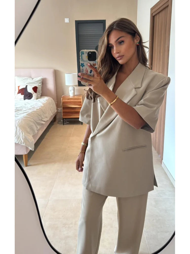 Chic Short Sleeves Suit Female Lapel Single Button Loose Blazer Coats Casual Versatile Women's Coat Spring Summer New Jackets