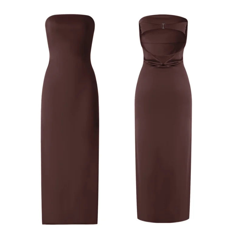 Women Evening Party Long Dress Backless Cut Out Strapless Straight Dress Summer Elegant Dresses