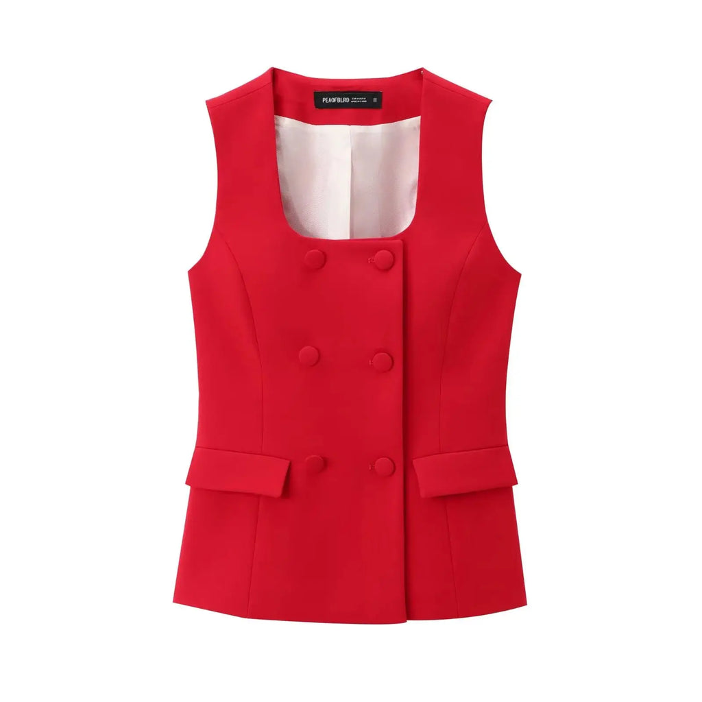 TRAF Women 2 Pieces Sets New Fashion Office Vest Top+Split Straight Leg Pants Women's Suit Formal Two Piece Set Women Outfit