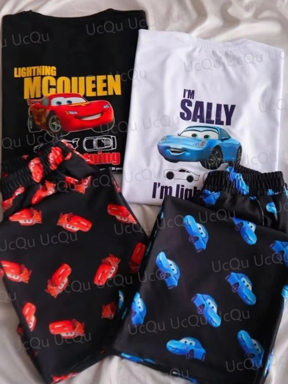 2025 McQueen & Sally Oversized Summer Pajama Set Cotton T-Shirt + Pants for Couples/Family Adults & Kids Outfit