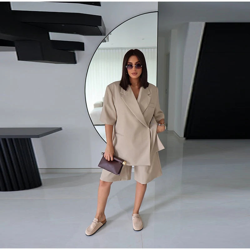 Chic Short Sleeves Suit Female Lapel Single Button Loose Blazer Coats Casual Versatile Women's Coat Spring Summer New Jackets