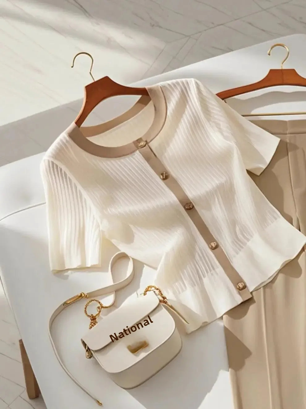 Stylish Slimming Tweed Suit Top And Pants 2-Piece Set Women's Fashionable Summer Outfit Unique Sensibility Design