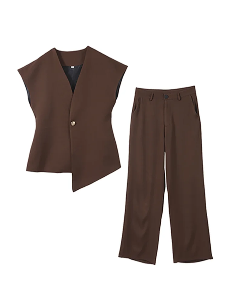 Casual 2 Piece Pants Sets Women Solid One Button Blazer Zippers High Waist Pleat Wide Trousers 2025 Spring Summer Lady Outfits